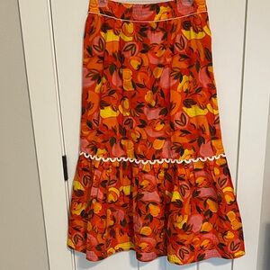FARM Rio Vibrant Orange and Yellow Midi Skirt
